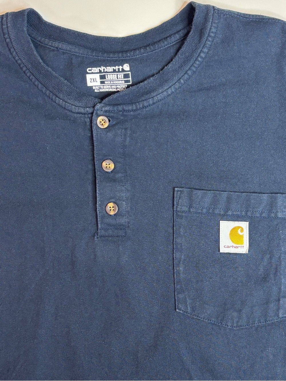 Carhartt Workwear Utility Streetwear Oversized Blue Henley Pocket Tee 2XL - Picture 3 of 6